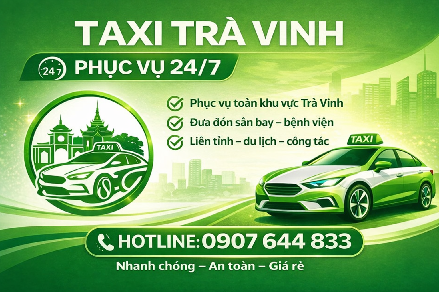 Taxi service advertisement in Trà Vinh
